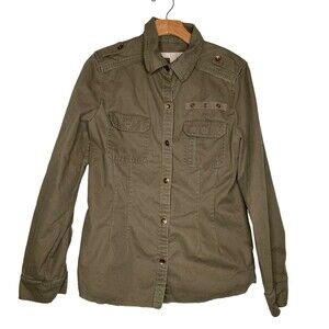 Banana Republic Heritage Steampunk Jacket Womens 6 Green Button Military Raw Hem